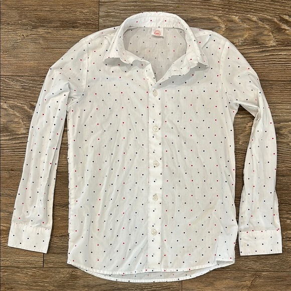 Wonder Nation Boys Kids 12 White Button Down Shirt with Red and Blue Polka Dots - Picture 1 of 5